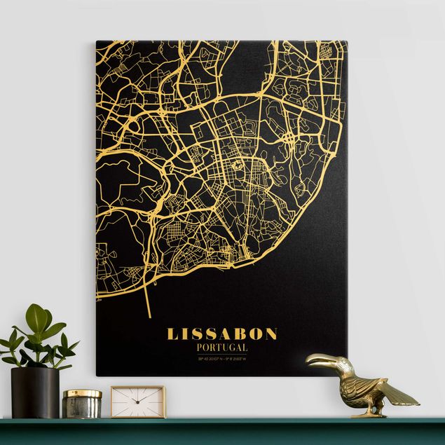 køkken dekorationer Lisbon City Map - Classic Black