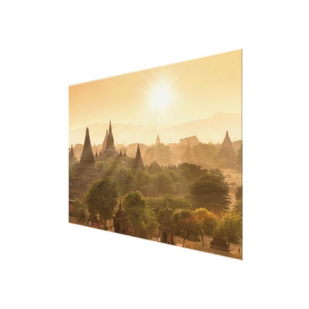 Glasbilleder arkitektur og skyline Sun Setting Over Bagan