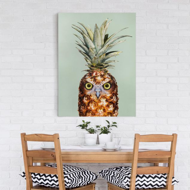 Billeder på lærred kunsttryk Pineapple With Owl