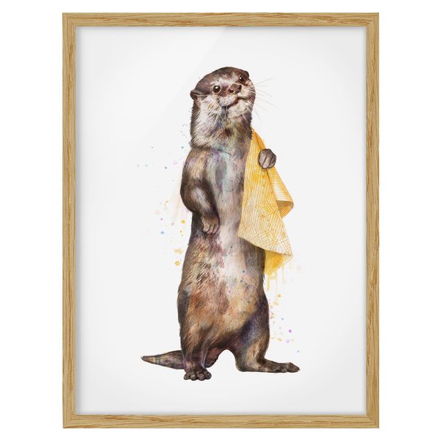 Billeder moderne Illustration Otter With Towel Painting White