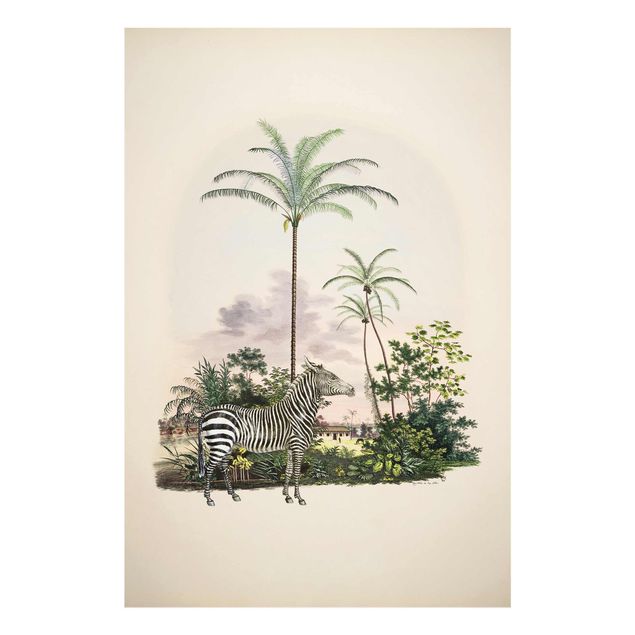 Glasbilleder dyr Zebra Front Of Palm Trees Illustration