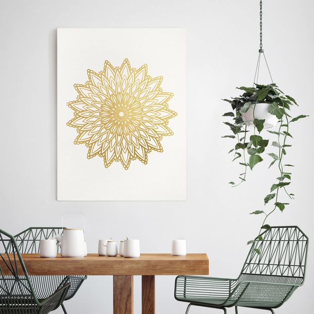 Billeder på lærred mønstre Mandala Sun Illustration White Gold