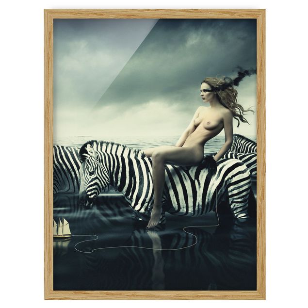 Indrammede plakater dyr Woman Posing With Zebras