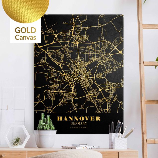 Billeder på lærred sort og hvid Hannover City Map - Classic Black