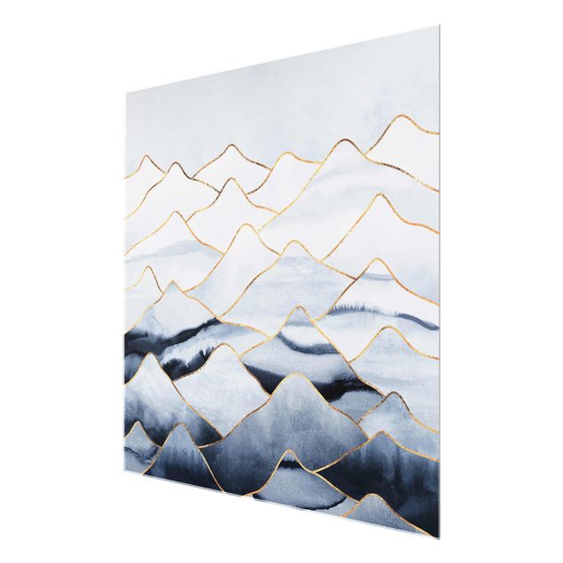 Billeder landskaber Watercolour Mountains White Gold