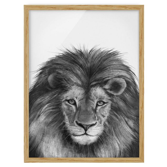 Indrammede plakater dyr Illustration Lion Monochrome Painting