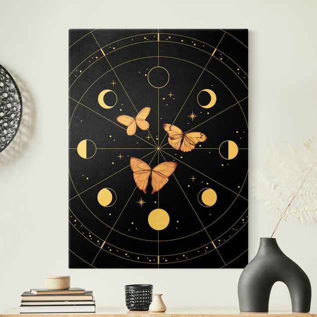 Billeder moderne Moon Phases And Butterflies Pink