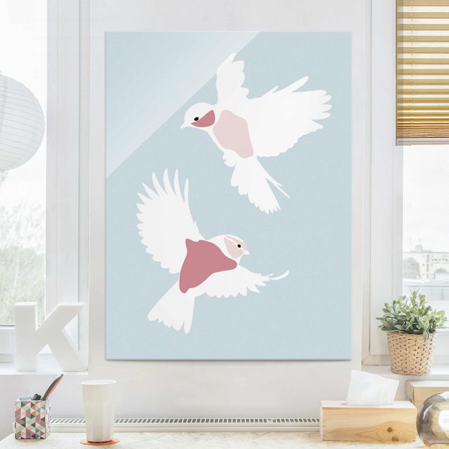 Glas magnettavla Line Art Pigeons Pastel