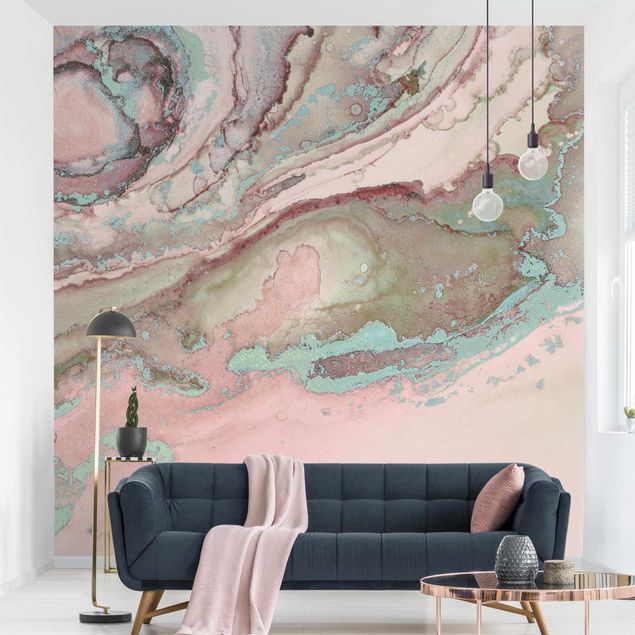 Tapet marmor Colour Experiments Marble Light Pink And Turquoise