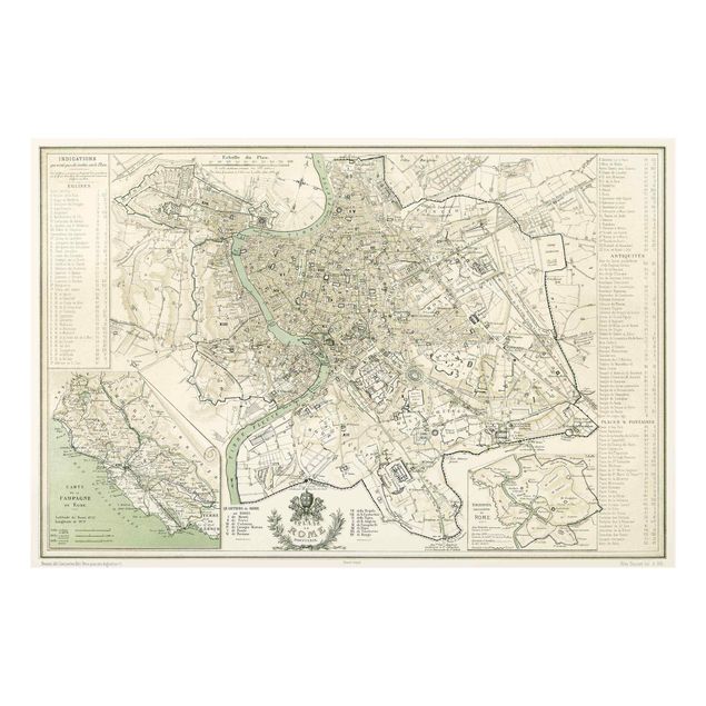 Glasbilleder verdenskort Vintage Map Rome Antique