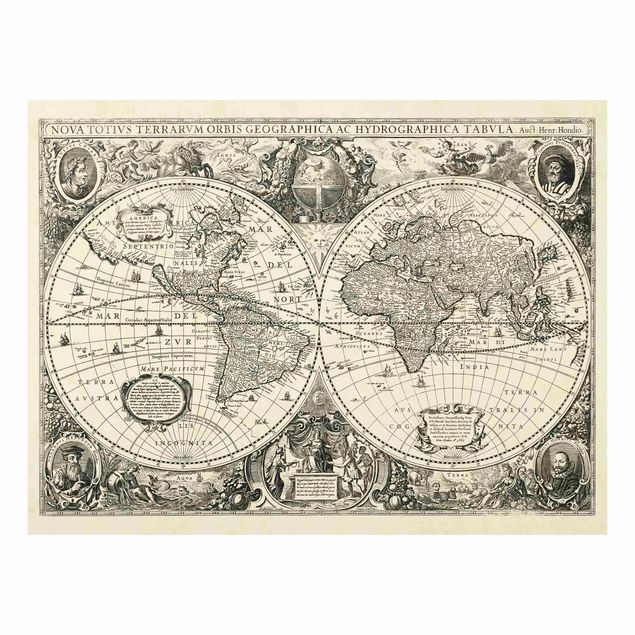 Glasbilleder verdenskort Vintage World Map Antique Illustration