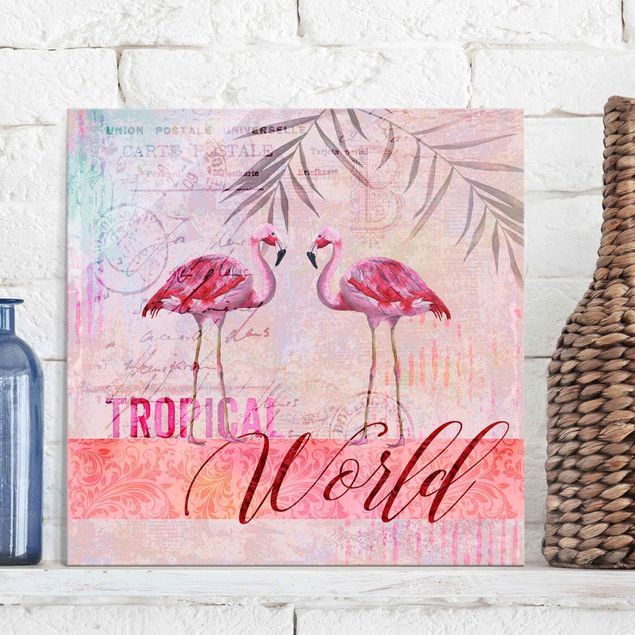 køkken dekorationer Vintage Collage - Tropical World Flamingos