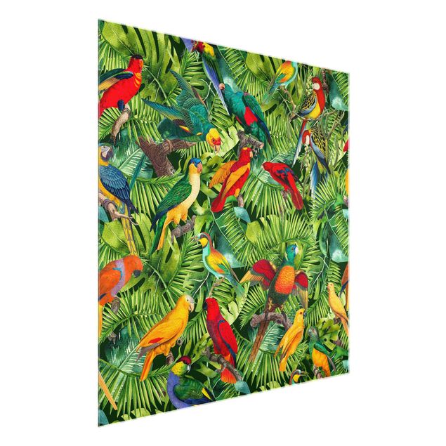 Billeder blomster Colourful Collage - Parrots In The Jungle
