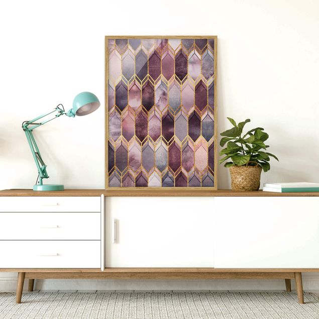 Indrammede plakater abstrakt Stained Glass Geometric Rose Gold