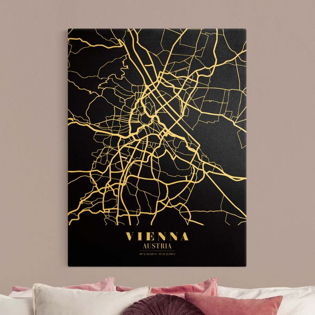 Billeder verdenskort Vienna City Map - Classic Black