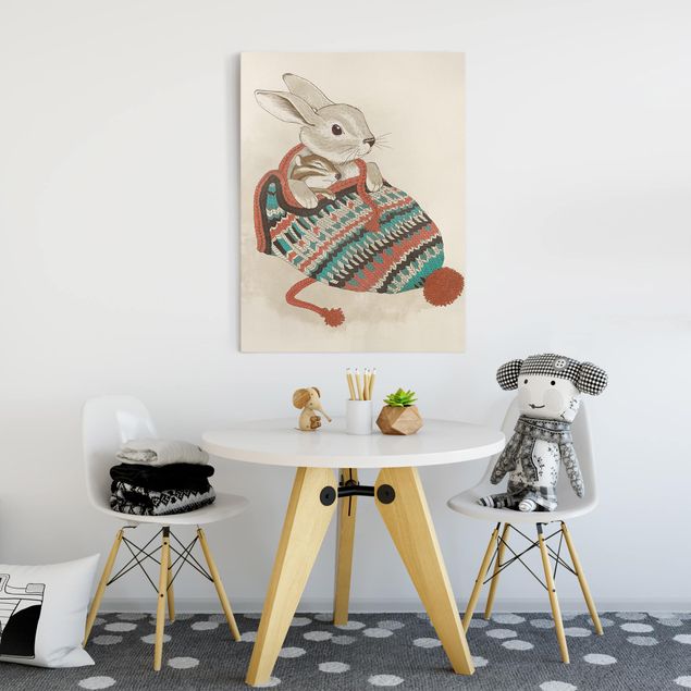 Billeder på lærred kunsttryk Illustration Cuddly Santander Rabbit In Hat