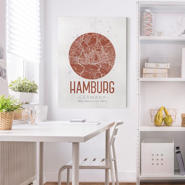 Billeder på lærred Hamburg Hamburg City Map - Retro