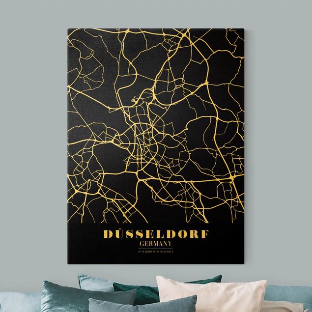 Billeder verdenskort Dusseldorf City Map - Classic Black