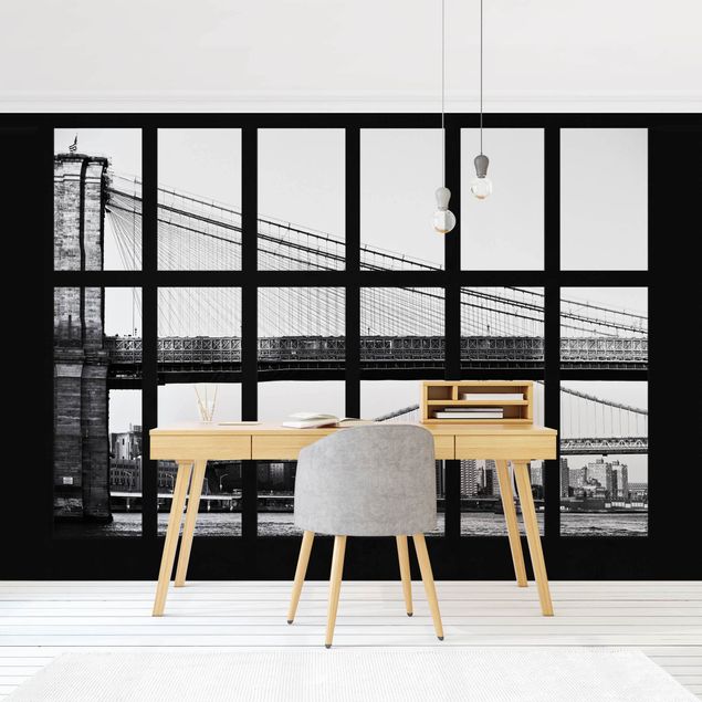 fototapet 3d Window Bridges New York