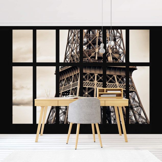 Fototapet arkitektur og skyline Window Eiffel Tower Paris