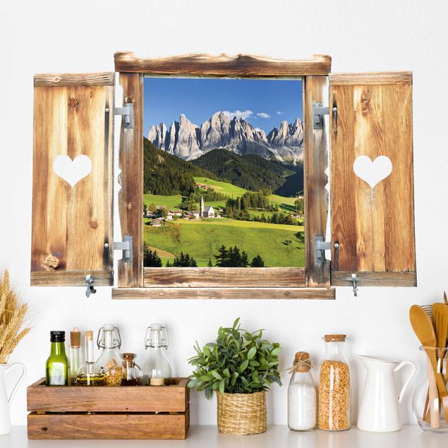 køkken dekorationer Window with heart Geislerspitzen in South Tyrol