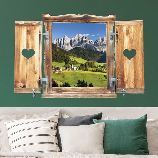 Wallstickers 3D Window with heart Geislerspitzen in South Tyrol