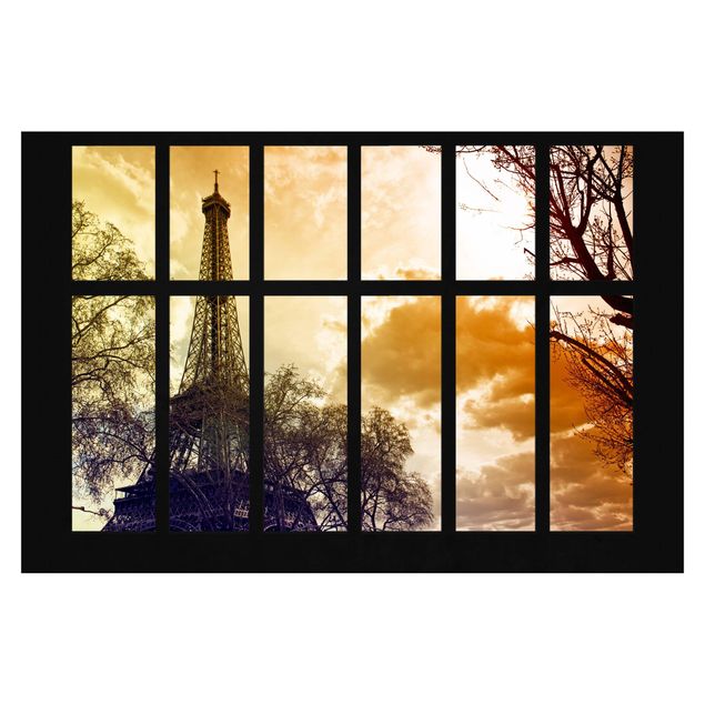 Moderne tapet Window Sunrise Paris Eiffel Tower