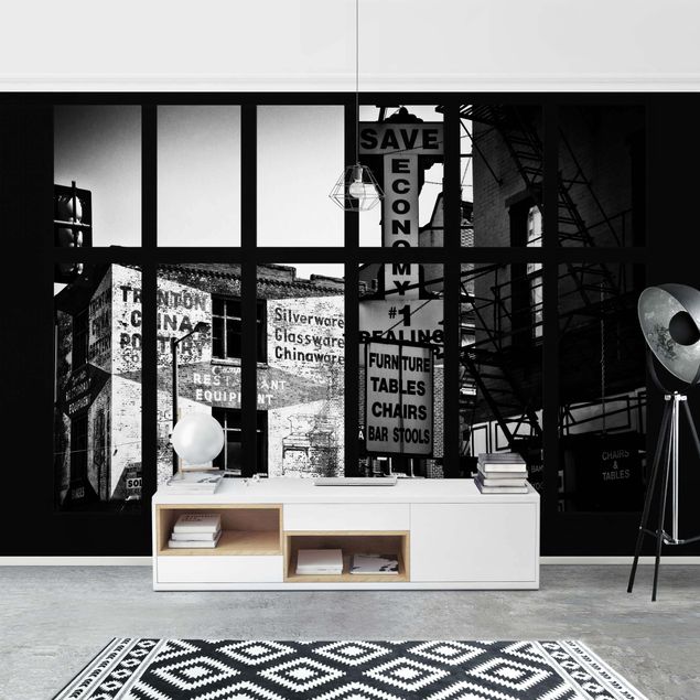 Fototapet arkitektur og skyline Window View American Building Facade In Black And White