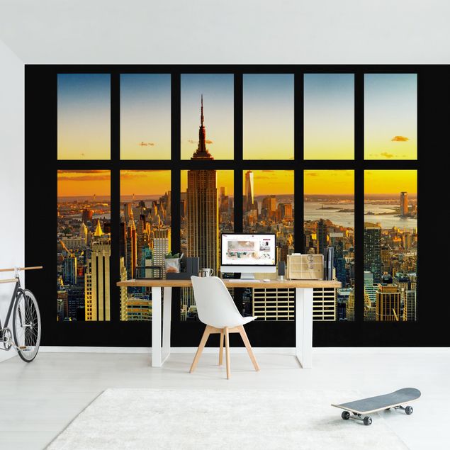 Fototapet New York Window View Manhattan Skyline Sunset