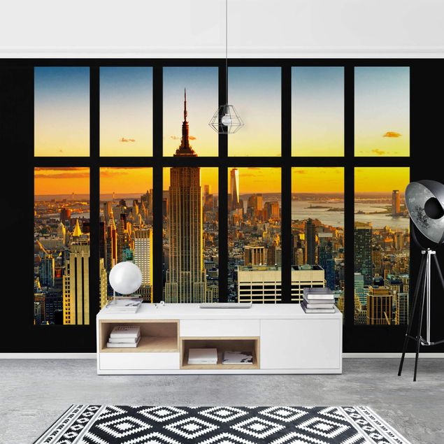 Fototapet solnedgange Window View Manhattan Skyline Sunset