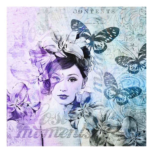 Billeder portræt Shabby Chic Collage - Portrait With Butterflies