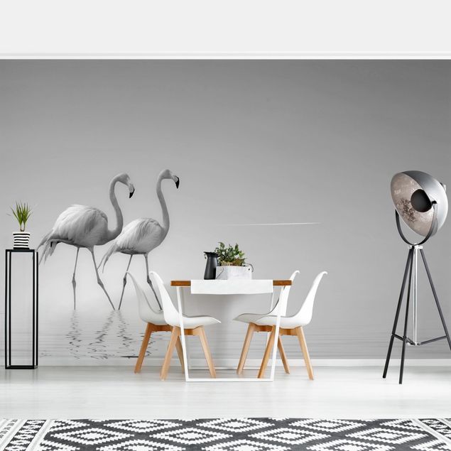 Moderne tapet Flamingo Love Black And White
