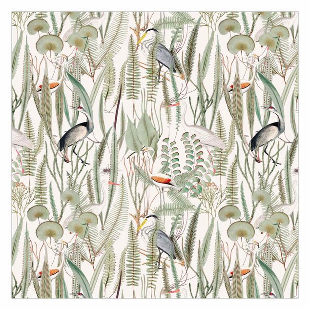 Tapet moderne Flamingos And Storks With Plants