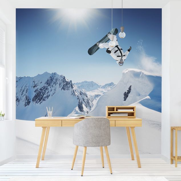 Fototapet bjerge Flying Snowboarder
