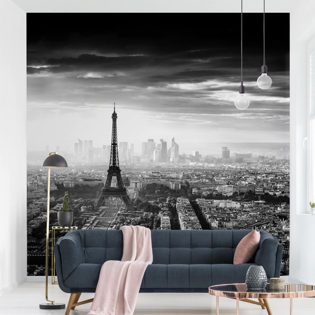 Fototapet arkitektur og skyline The Eiffel Tower From Above Black And White