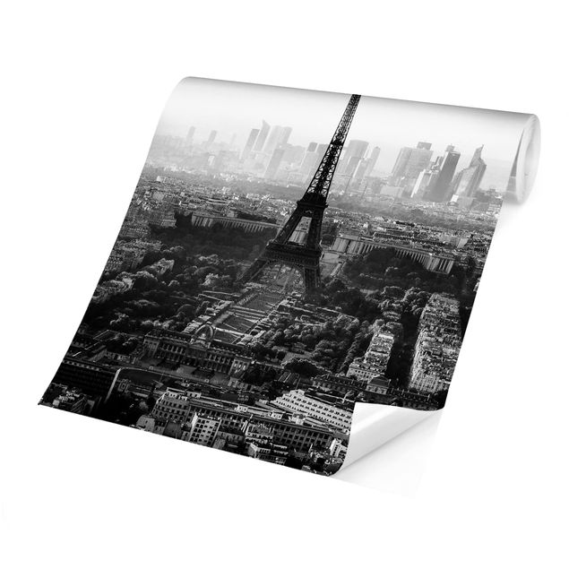 Fototapet sort og hvid The Eiffel Tower From Above Black And White