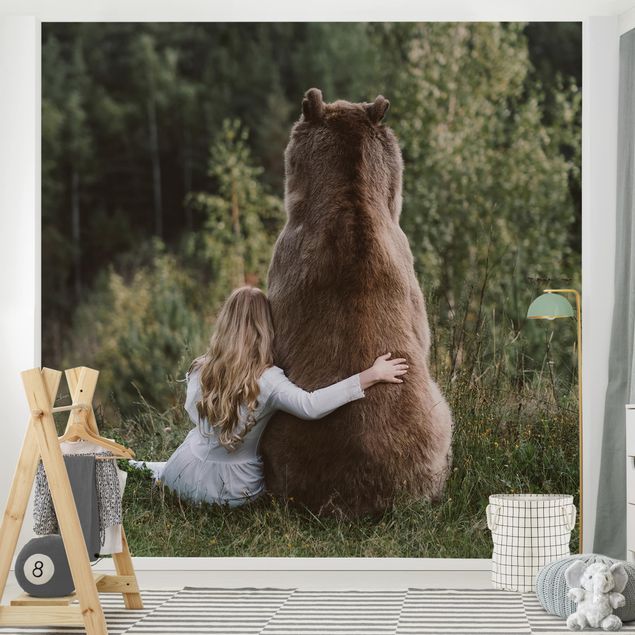 Moderne tapet Girl With Brown Bear
