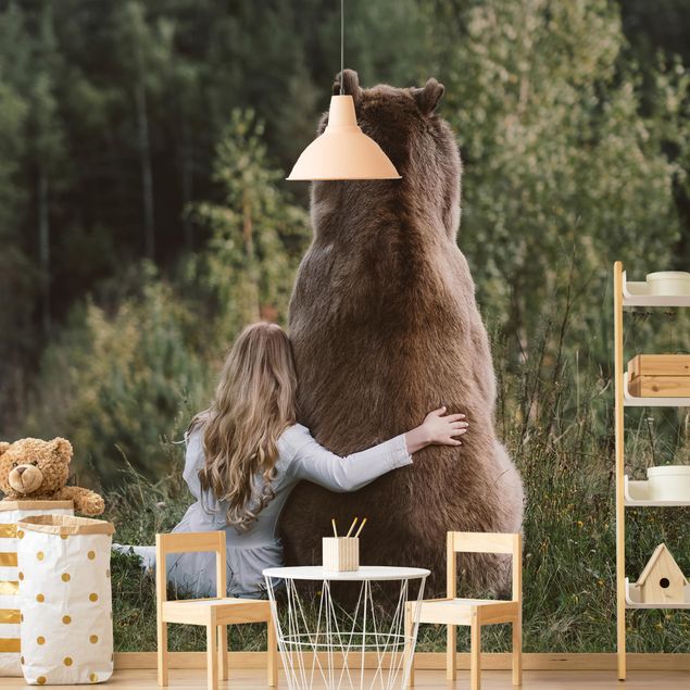 Tapet med dyr Girl With Brown Bear