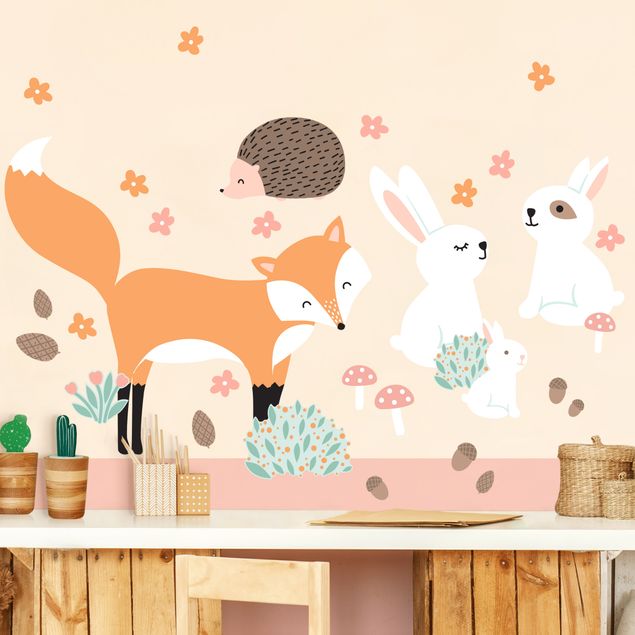 Wallstickers dyr Forest Friends with hare hedgehog and fox