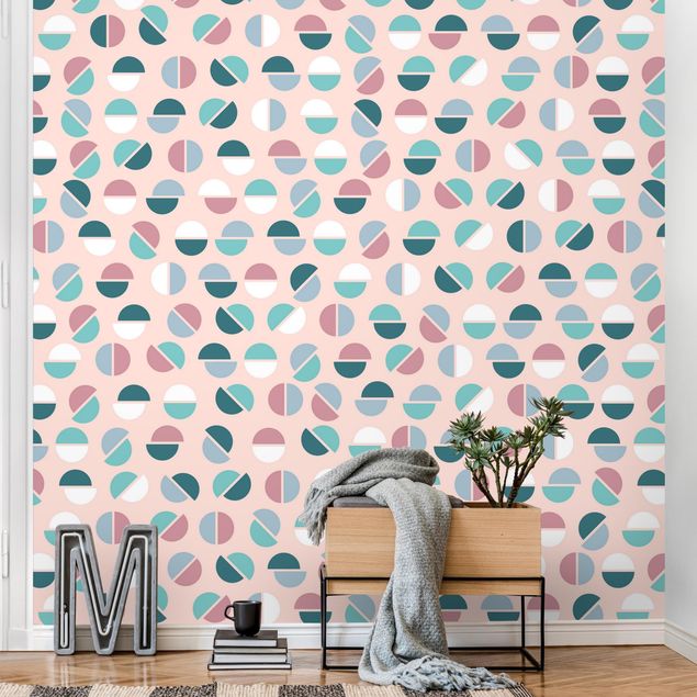Tapet point Geometrical Pattern Semicircle In Pastell Colours