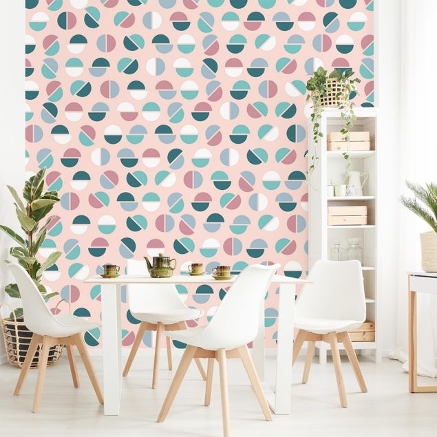 Moderne tapet Geometrical Pattern Semicircle In Pastell Colours