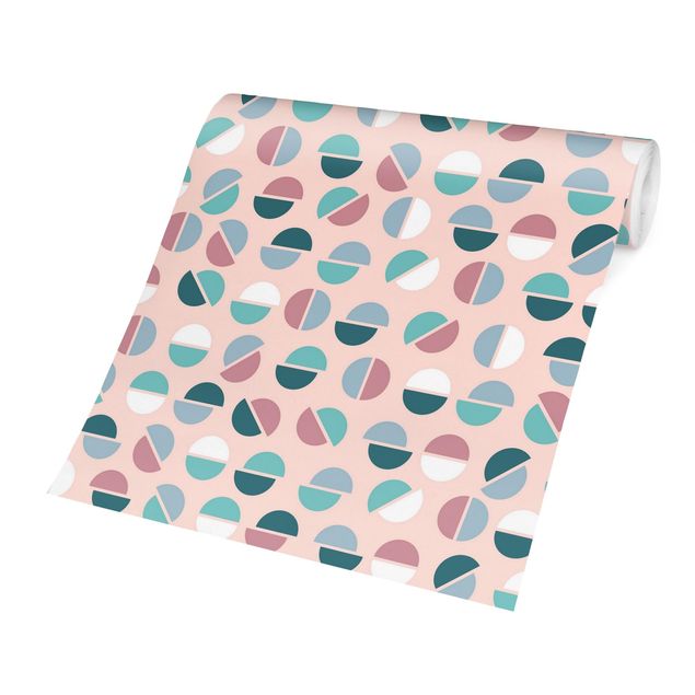Tapet Geometrical Pattern Semicircle In Pastell Colours