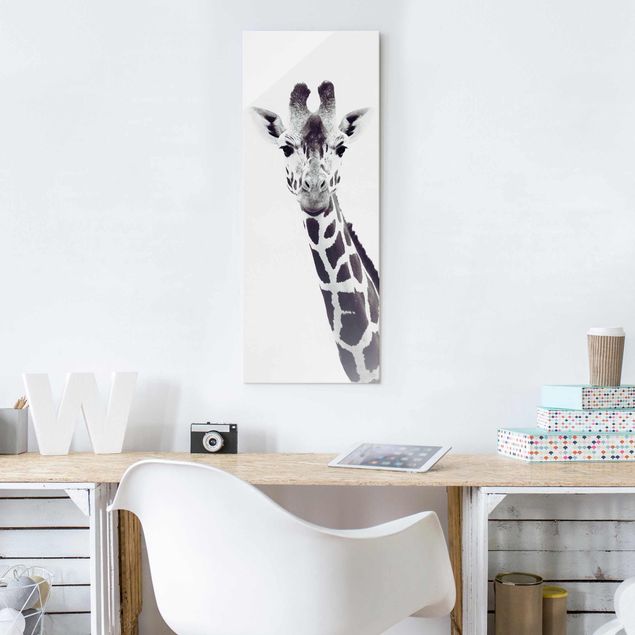 Glasbilleder sort og hvid Giraffe Portrait In Black And White