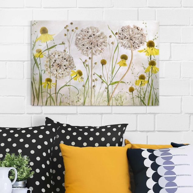 Glasbilleder blomster Allium And Helenium Illustration