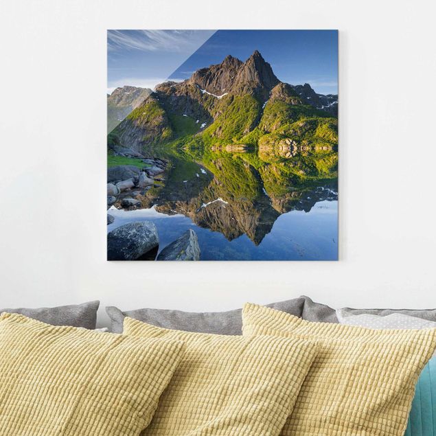 køkken dekorationer Mountain Landscape With Water Reflection In Norway