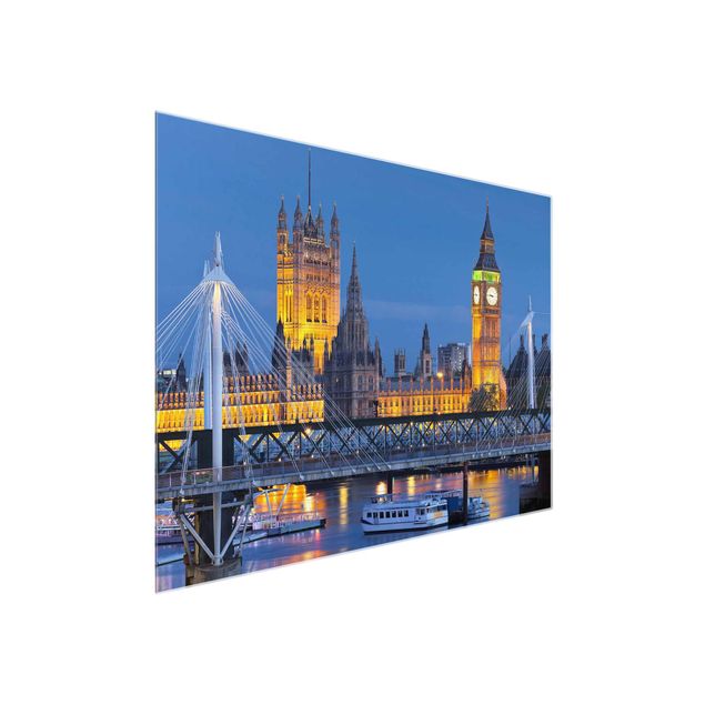 Glasbilleder arkitektur og skyline Big Ben And Westminster Palace In London At Night