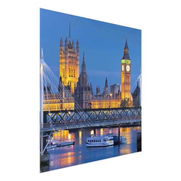 Glasbilleder arkitektur og skyline Big Ben And Westminster Palace In London At Night