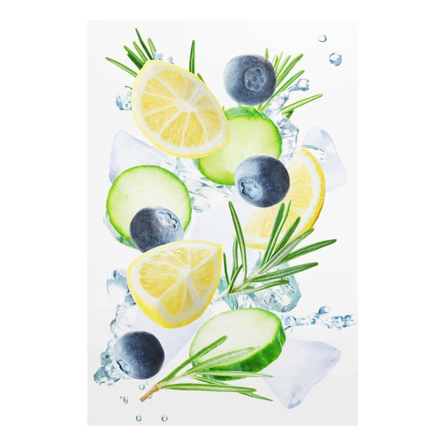 Glas magnettavla Blueberries Lemon Ice Spash