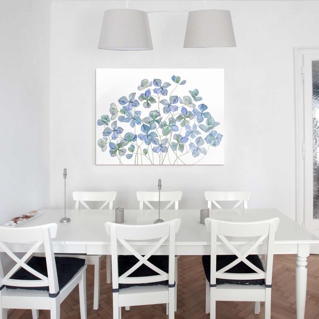 Glasbilleder blomster Blue Hydrangea Flowers
