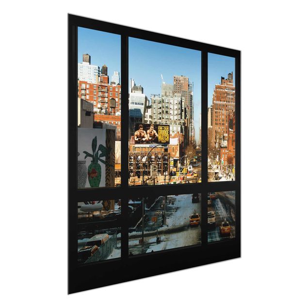 Glasbilleder arkitektur og skyline View From Windows On Street In New York
